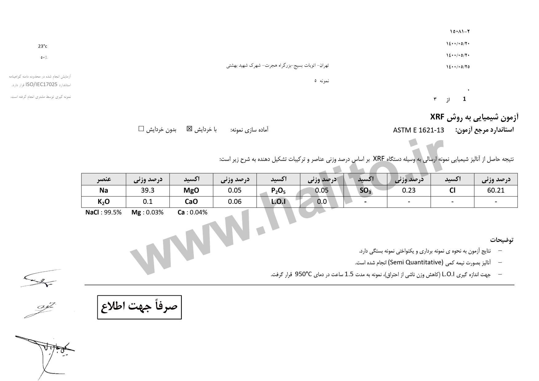 آنالیز نمک آبی